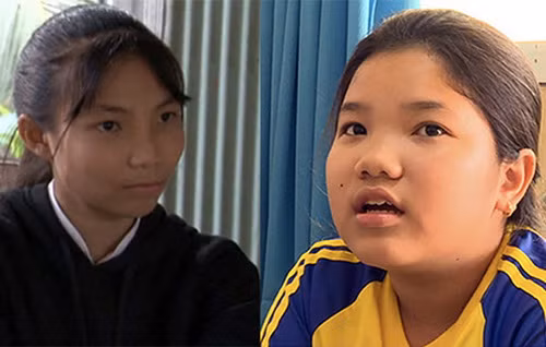 Em Thương (bìa trái) và Ngọc. Ảnh:Ngọc Chiến. Em Thương (bìa trái)