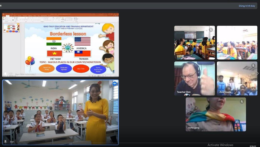 Tiết dạy kết nối với các nước Mỹ, Ấn Độ, vùng lãnh thổ Đài Loan của cô Hà.