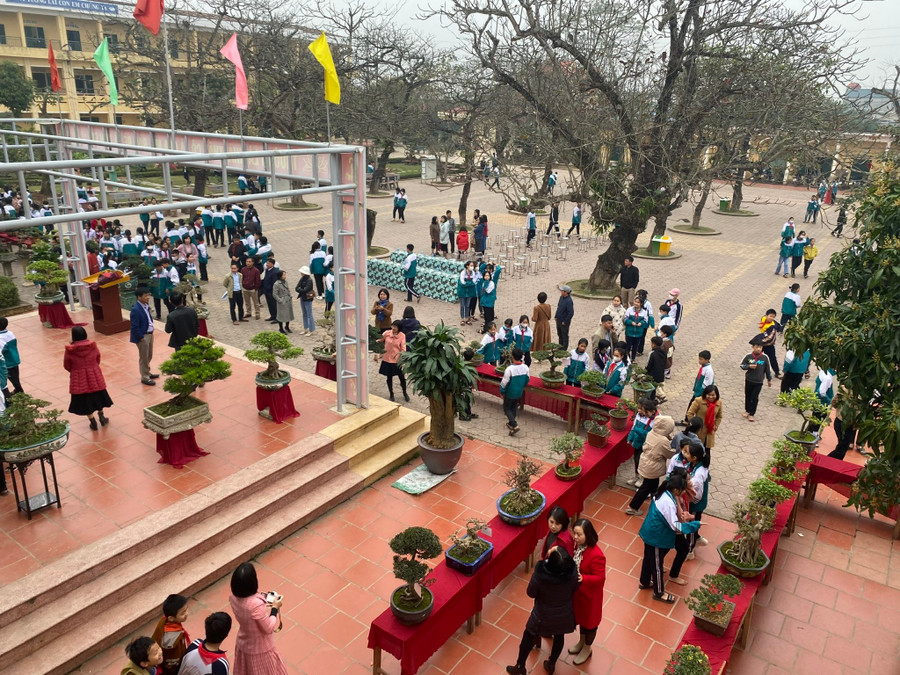 Đông đảo giáo viên, phụ huynh và học sinh Trường THCS Điền Xá đã tham gia hội thi hoa cây cảnh.