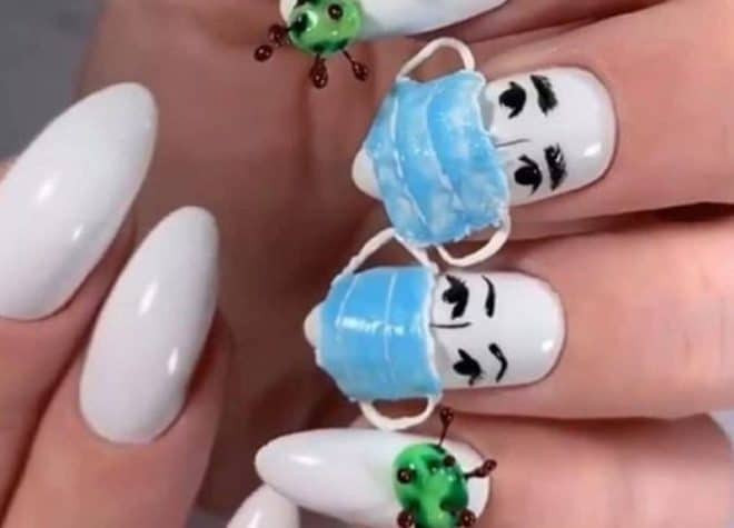 Còn đây là mẫu nail nhắc nhở Tết nhớ đeo khẩu trang khi đi du xuân. Còn đây là mẫu nail nhắc nhở Tết nhớ đeo khẩu trang khi đi du xuân.