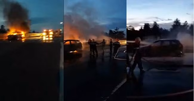 Hiện trường vụ cháy xe trên cầu Cần Thơ thuộc địa phận quận Cái Răng (TP Cần Thơ).