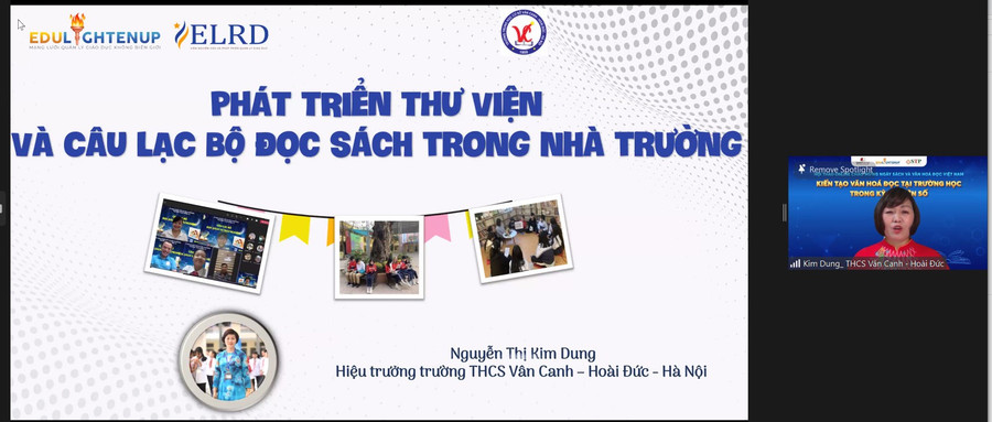 Cô Dung chia sẻ về phát triển thư viện và CLB đọc sách. Cô Dung chia sẻ về phát triển thư viện và CLB đọc sách.