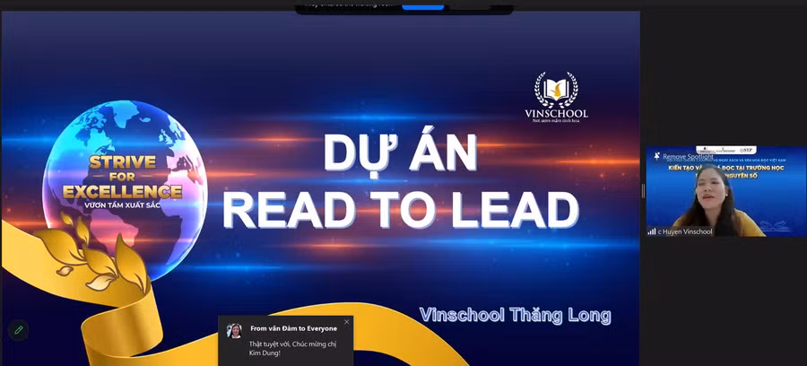 Cô Nguyễn Thị Thanh Huyền, Hiệu trưởng Vinschool Thăng Long (Hà Nội) chia sẻ tại hội thảo.