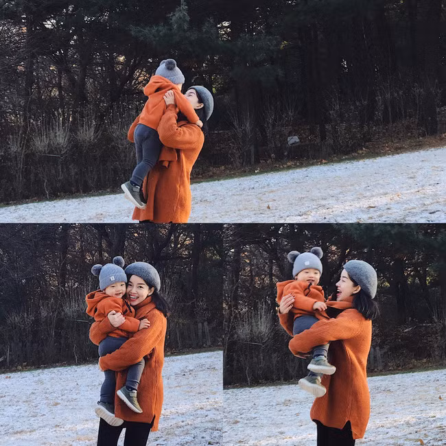 Ly Kute và con trai trong kỳ nghỉ tại Hàn Quốc. 