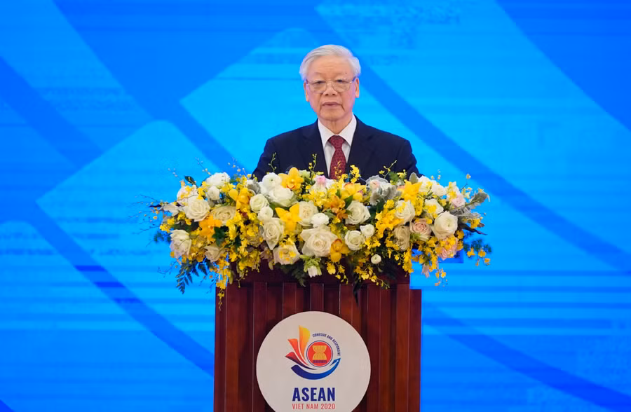 Tổng Bí thư, Chủ tịch nước Nguyễn Phú Trọng phát biểu chào mừng tại lễ khai mạc Hội nghị Cấp cao ASEAN lần thứ 37. Ảnh: VGP/ Quang Hiếu