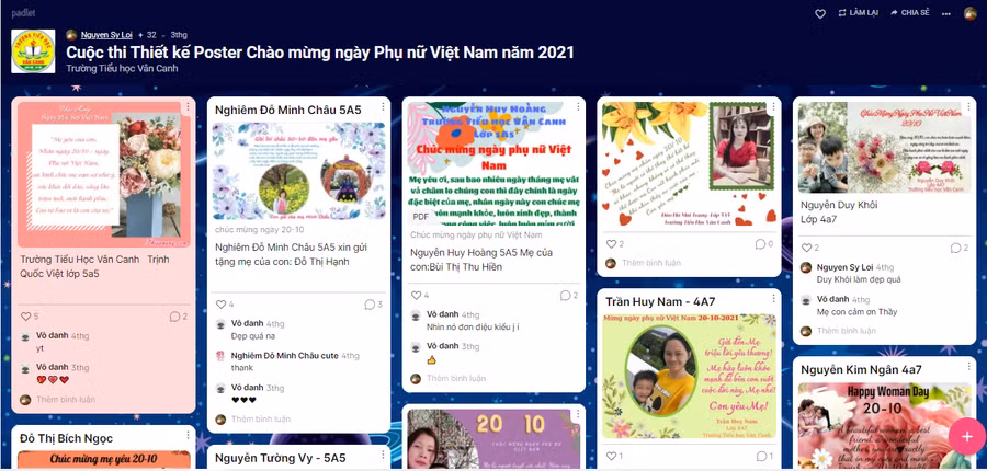 Cuộc thi thiết kế poster chào mừng ngày Phụ nữ Việt Nam 20/10/2021 của học sinh lớp thầy Nguyễn Sỹ Lợi.