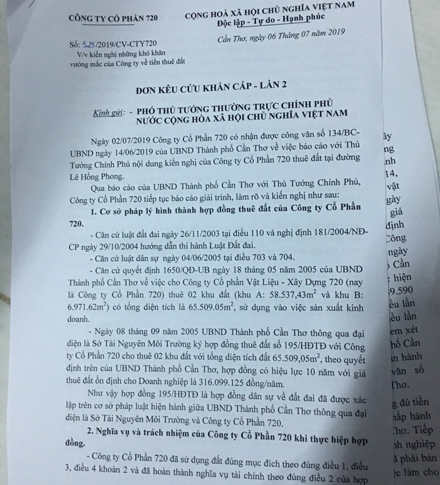 Đơn kêu cứu của Công ty Cổ phần 720 Đơn kêu cứu của Công ty Cổ phần 720