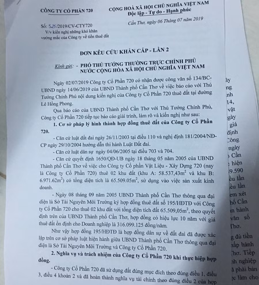 Đơn kêu cứu của Công ty Cổ phần 720