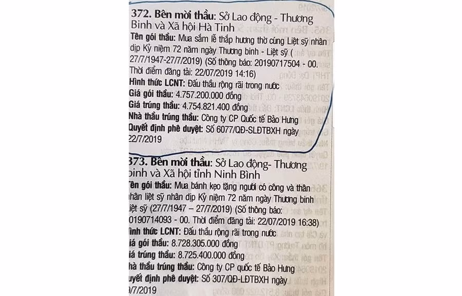 Hình ảnh thông báo thầu được đăng tải trên mạng xã hội