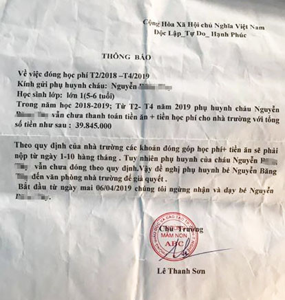 Quyết định thôi nhận dạy cháu T. từ ngày 6/4 của Trường Mầm non ABC Quyết định thôi nhận dạy cháu T. từ ngày 6/4 của Trường Mầm non ABC