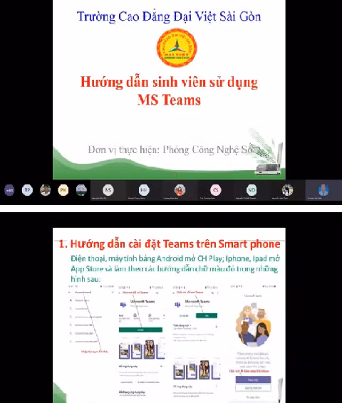 Tại lễ khai giảng sinh viên được hướng dẫn cài đặt phần mềm tương tác nhóm và cách phòng chống dịch Covid-19