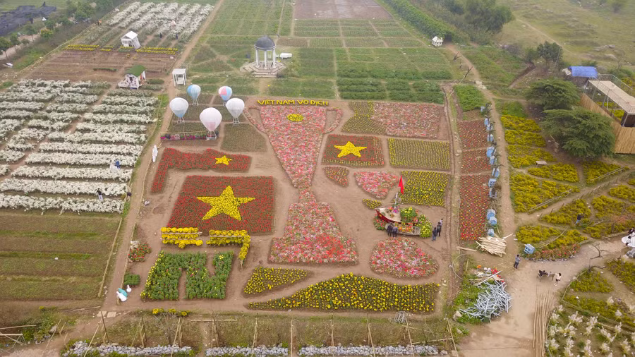 Chiếc Cup vô địch và những lá cờ Tổ quốc được kết từ hàng chục ngàn bông hoa rực rỡ.