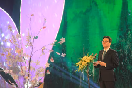 Phó Thủ tướng Vũ Đức Đam phát biểu tại đêm khai mạc Lễ hội Hoa ban Điện Biên 2019 