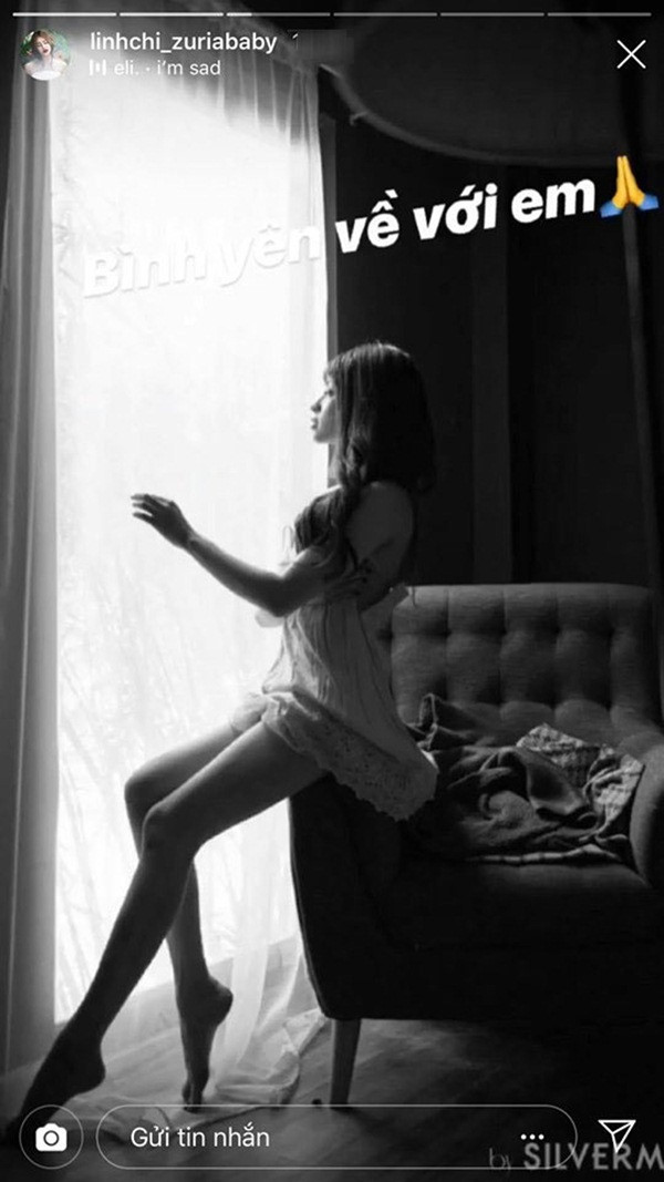 Dù không nhắc đến tên nhưng ở một bài đăng khác, Linh Chi đã đăng ảnh Ngọc Miu kèm chú thích: "Bình yên về với em".