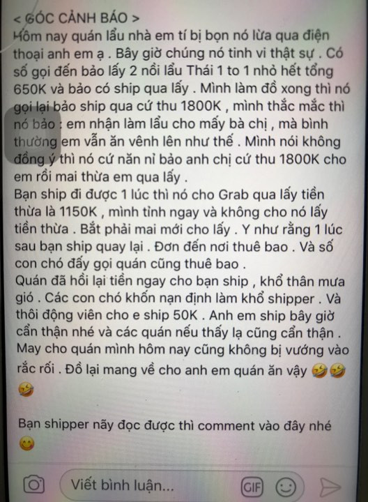 Cú lừa tinh vi được đăng lên cảnh báo cho anh em trong hội shiper Cú lừa tinh vi được đăng lên cảnh báo cho anh em trong hội shiper