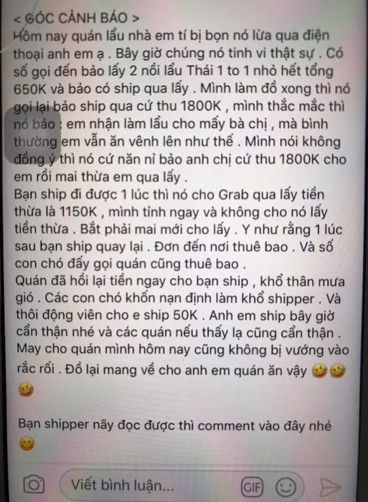Cú lừa tinh vi được đăng lên cảnh báo cho anh em trong hội shiper Cú lừa tinh vi được đăng lên cảnh báo cho anh em trong hội shiper