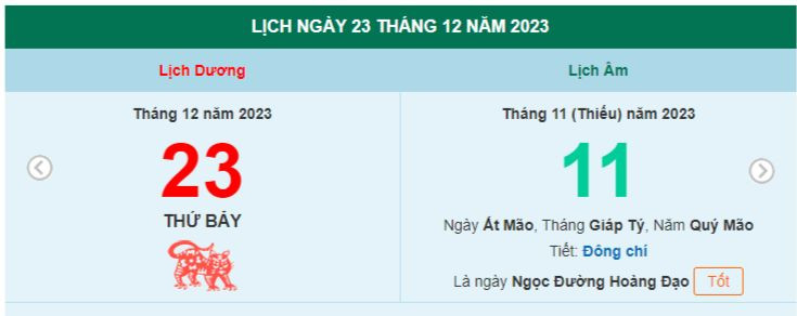 Lịch âm hôm nay - Xem lịch âm ngày 23/12