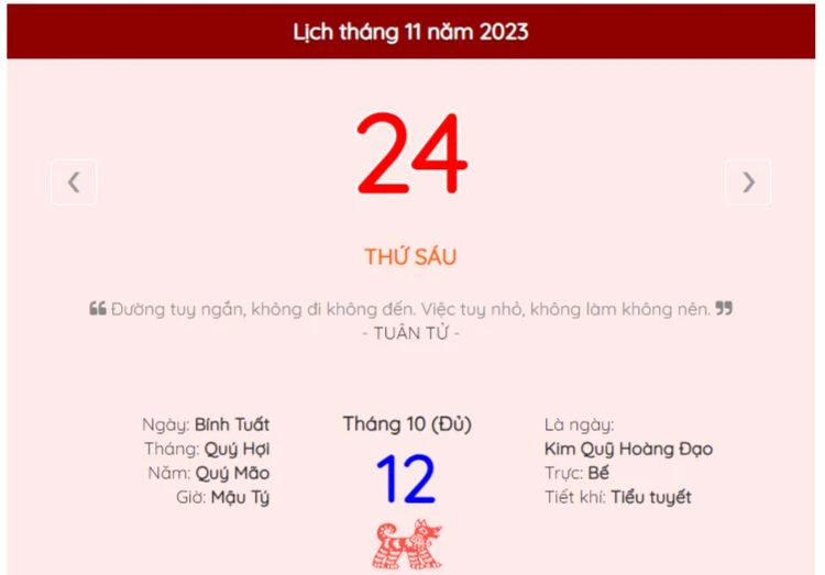 Lịch âm hôm nay - Xem lịch âm ngày 24/11/2023