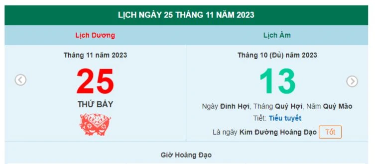 Lịch âm hôm nay - Xem lịch âm ngày 25/11/2023