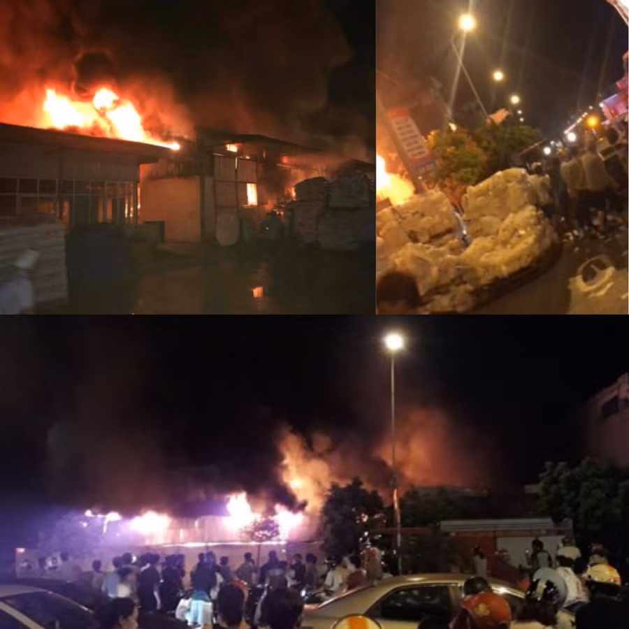 Hưng Yên: Cháy dữ dội lan từ nhà máy nhựa sang chợ Gạo trong đêm