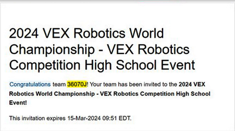 Thư mời tham dự VEX Robotics World Championship Thư mời tham dự VEX Robotics World Championship