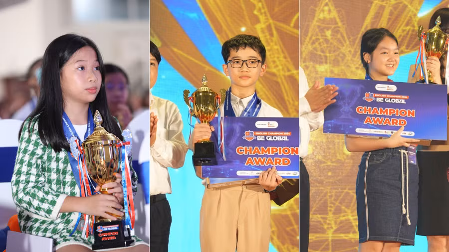 Lần lượt từ trái qua phải - Các tân quán quân của cuộc thi năm nay của 3 bảng A, B, C (Phan Vĩnh Nhã Uyên, Nguyễn Cảnh Vinh, Dương Ngọc Minh Châu)