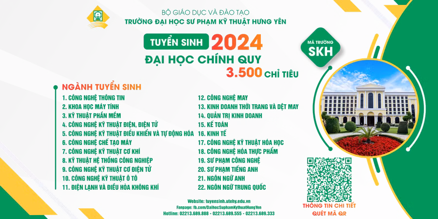 3.500 chỉ tiêu tuyển sinh ĐH chính quy vào trường ĐH Sư phạm Kỹ thuật Hưng Yên 