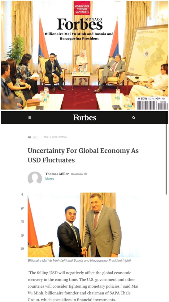 Forbes nhiều lần đưa tin về tỷ phú Mai Vũ Minh.