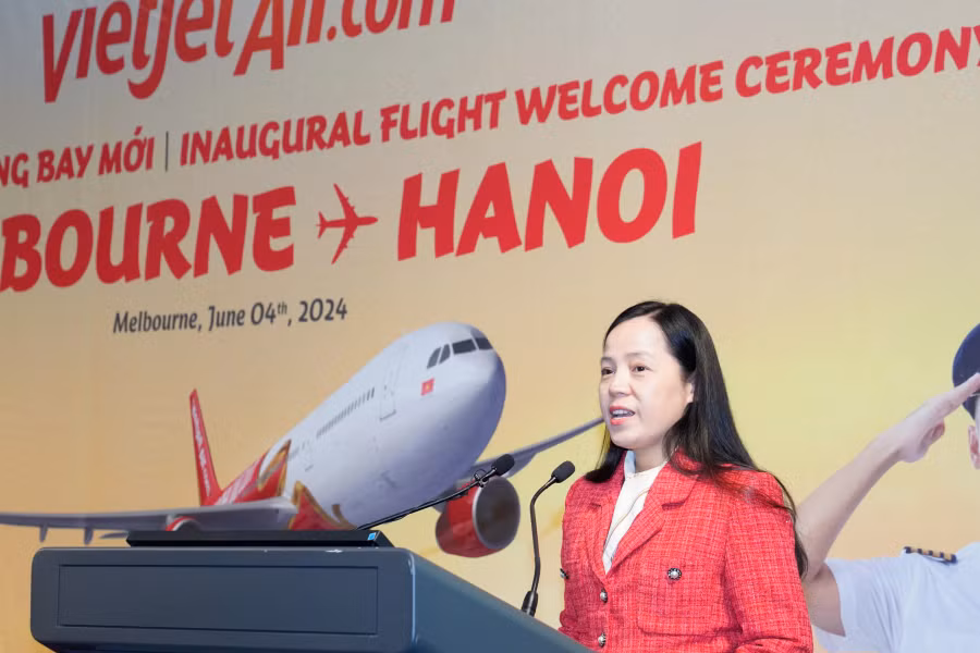 Phó Tổng giám đốc Vietjet - Bà Nguyễn Thị Thuý Bình công bố khai trương đường bay thứ 6 kết nối nối Australia - Việt Nam của Vietjet