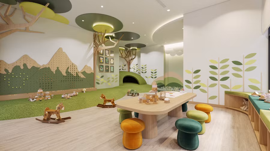 Các cư dân nhí cũng được lưu giữ tuổi thơ đẹp bên gia đình, bạn bè mỗi ngày ngay tại gia