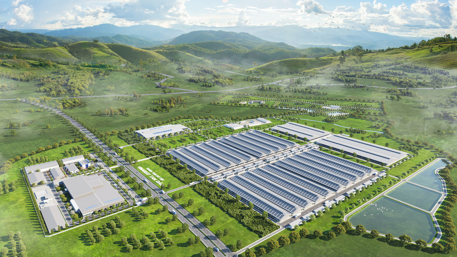 Phối cảnh tổ hợp bao gồm trang trại chăn nuôi và nhà máy chế biến hiện đại Vinabeef Tam Đảo.