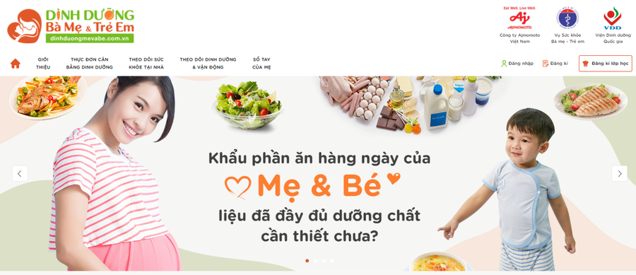Phần mềm Dinh dưỡng Mẹ và Bé do Ajinomoto Việt Nam phát triển.