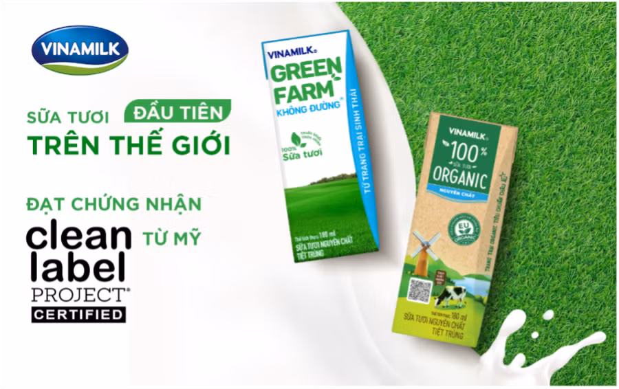 Sữa tươi Vinamilk Green Farm &amp; Vinamilk Organic đạt chứng nhận của tổ chức Clean Label Project từ Mỹ.