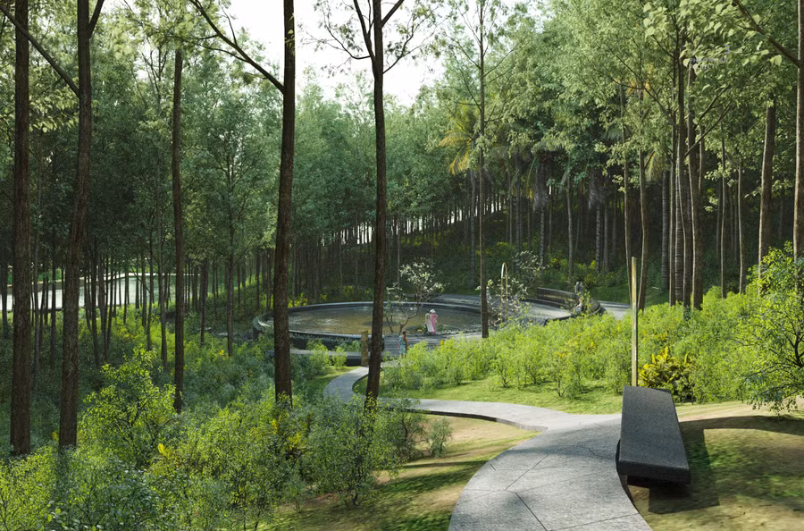 Thác 9 tầng tại Khu vực mộ bà Hoàng Thị Loan.