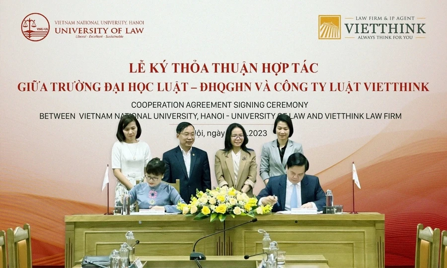 Lễ ký kết Thỏa thuận hợp tác giữa Trường ĐH Luật - ĐHQGHN và Công ty Luật Vietthink ngày 18/04/2023