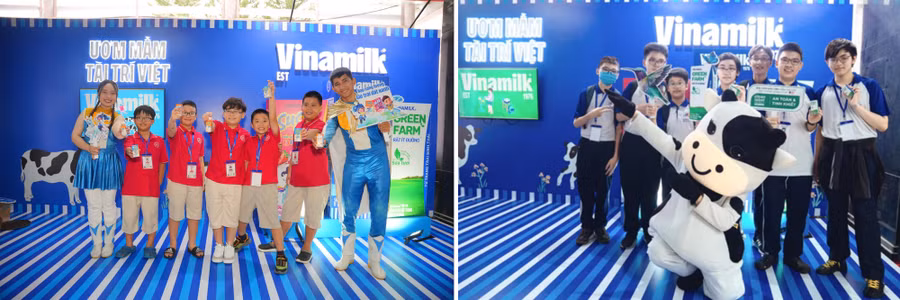 Sữa chua uống Vinamilk SuSu, sữa trái cây Vinamilk Hero, sữa tươi Vinamilk Green Farm giúp các tuyển thủ nhí giải tỏa căng thẳng bằng các hoạt động phát mẫu thử và hoạt náo vui nhộn.