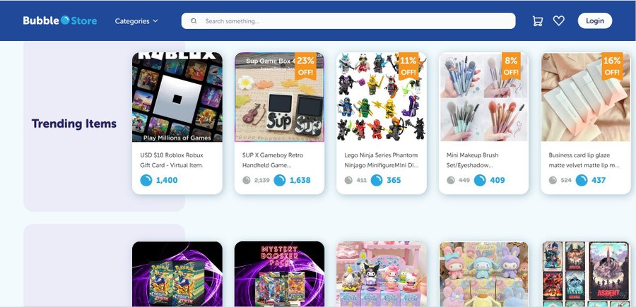 Giao diện Bubble Store, hệ thống tích điểm đổi quà hấp dẫn, truyền cảm hứng học tập cho trẻ. Ảnh Geniebook.