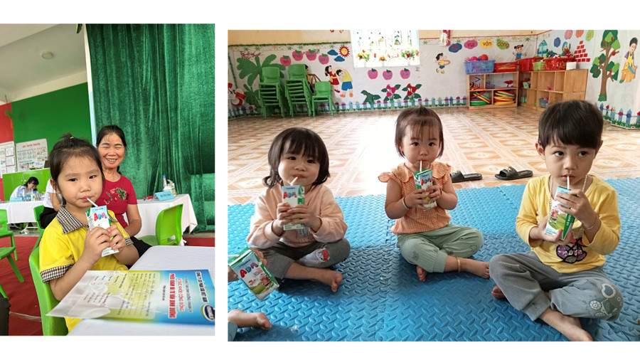 Các em nhỏ thưởng thức sữa tiệt trùng Vinamilk ADM bổ dưỡng tại chương trình. Các em nhỏ thưởng thức sữa tiệt trùng Vinamilk ADM bổ dưỡng tại chương trình.