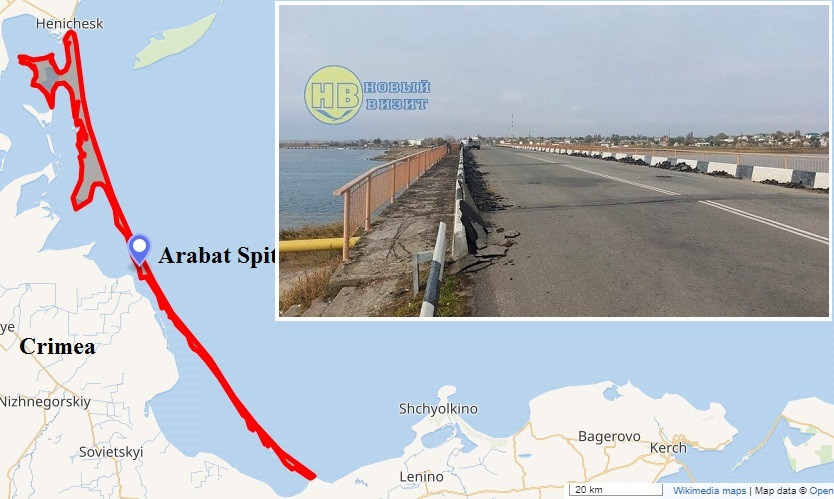 Mũi đất Arabat có chiều dài 112km, bề ngang chỗ hẹp nhất chỉ có 200m