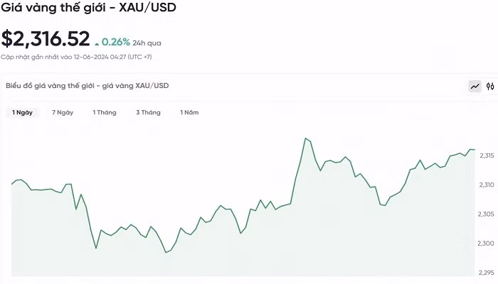 Biểu đồ biến động giá vàng trong 24 giờ qua
