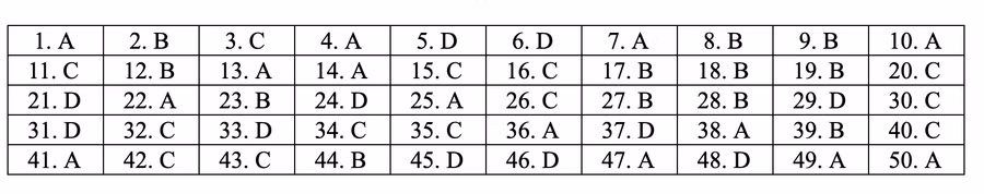Đáp án tham khảo môn Toán thi THPT quốc gia 2019 tất cả mã đề