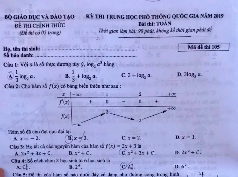 Đề thi và lời giải môn Toán Kỳ thi THPT quốc gia 2019