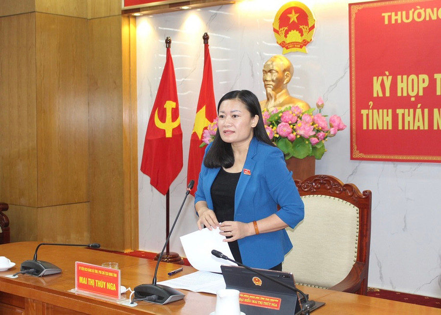 Bà Mai Thị Thuý Nga, Phó Chủ tịch HĐND tỉnh phát biểu tại họp báo. Bà Mai Thị Thuý Nga, Phó Chủ tịch HĐND tỉnh phát biểu tại họp báo.
