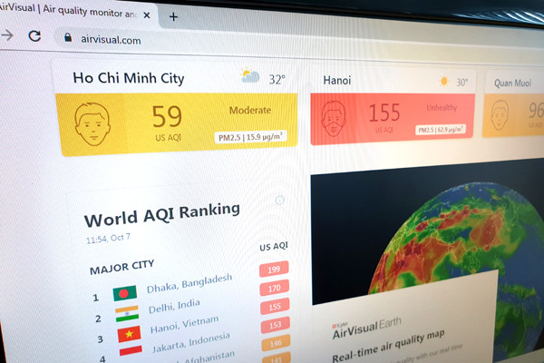 Người dùng vẫn có thể truy cập vào AirVisual bản web để kiểm tra chất lượng không khí. Ảnh: Trọng Đạt. Vì sao ứng dụng AirVisual bị chặn ở Việt Nam?
