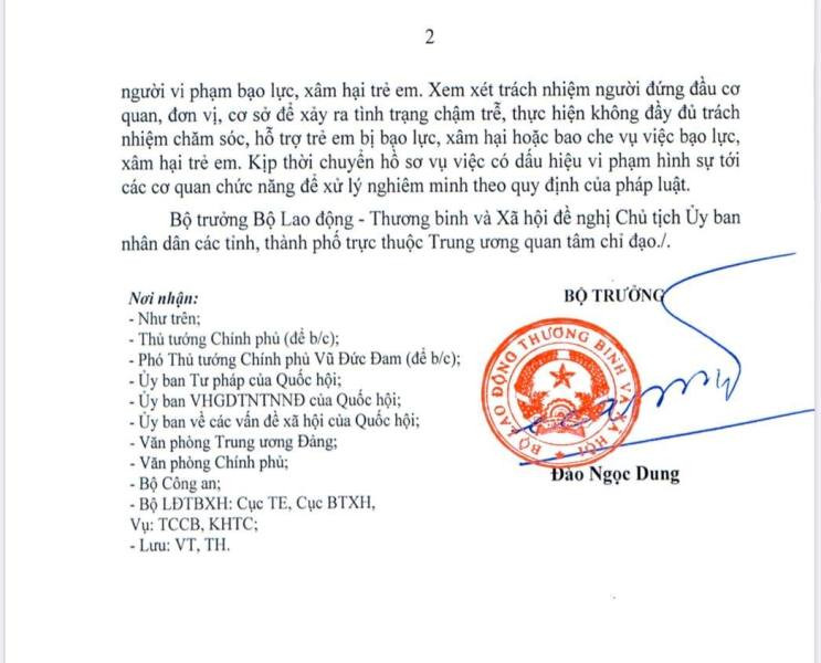 Công điện của Bộ trưởng Bộ LĐTB&XH