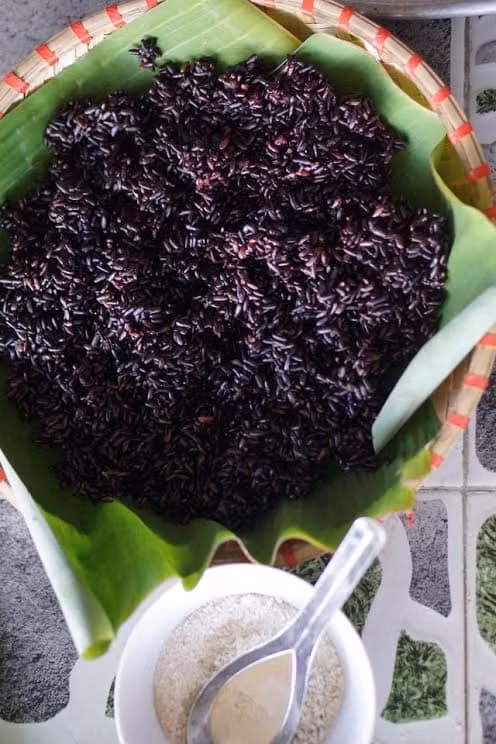 Cơm nếp cẩm để nguội.