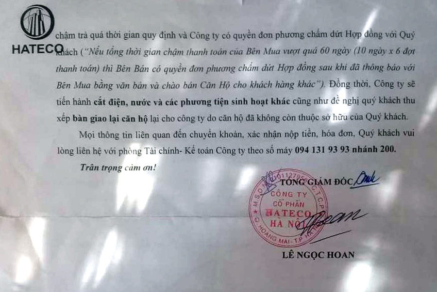 Thông báo gửi chủ căn hộ B1106 dọa cắt điện, nước và các phương tiện sinh hoạt khác cũng như thu lại căn hộ Thông báo gửi chủ căn hộ B1106 dọa cắt điện, nước và các phương tiện sinh hoạt khác cũng như thu lại căn hộ