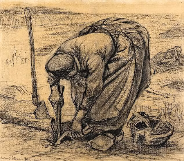 Bức phác họa “Vincent planteuse de betteraves - Juin” (Trồng củ cải đường tháng 6 - 1885) được thực hiện bởi danh họa người Hà Lan Vincent van Gogh 