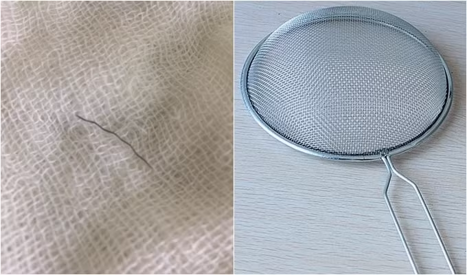 Nguyên nhân khiến cháu bé bị hóc là sợi sắt rơi ra từ rây lọc cháo.