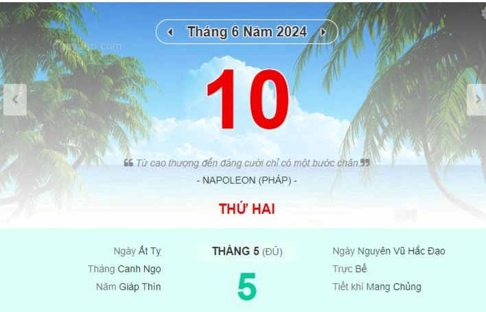 Lịch âm hôm nay - Xem lịch âm ngày 10/6